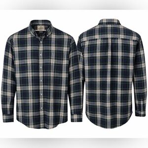 L.L.Bean Traditional Fit XXL Plaid Flannel Shirt Green Blue Cotton Button Up